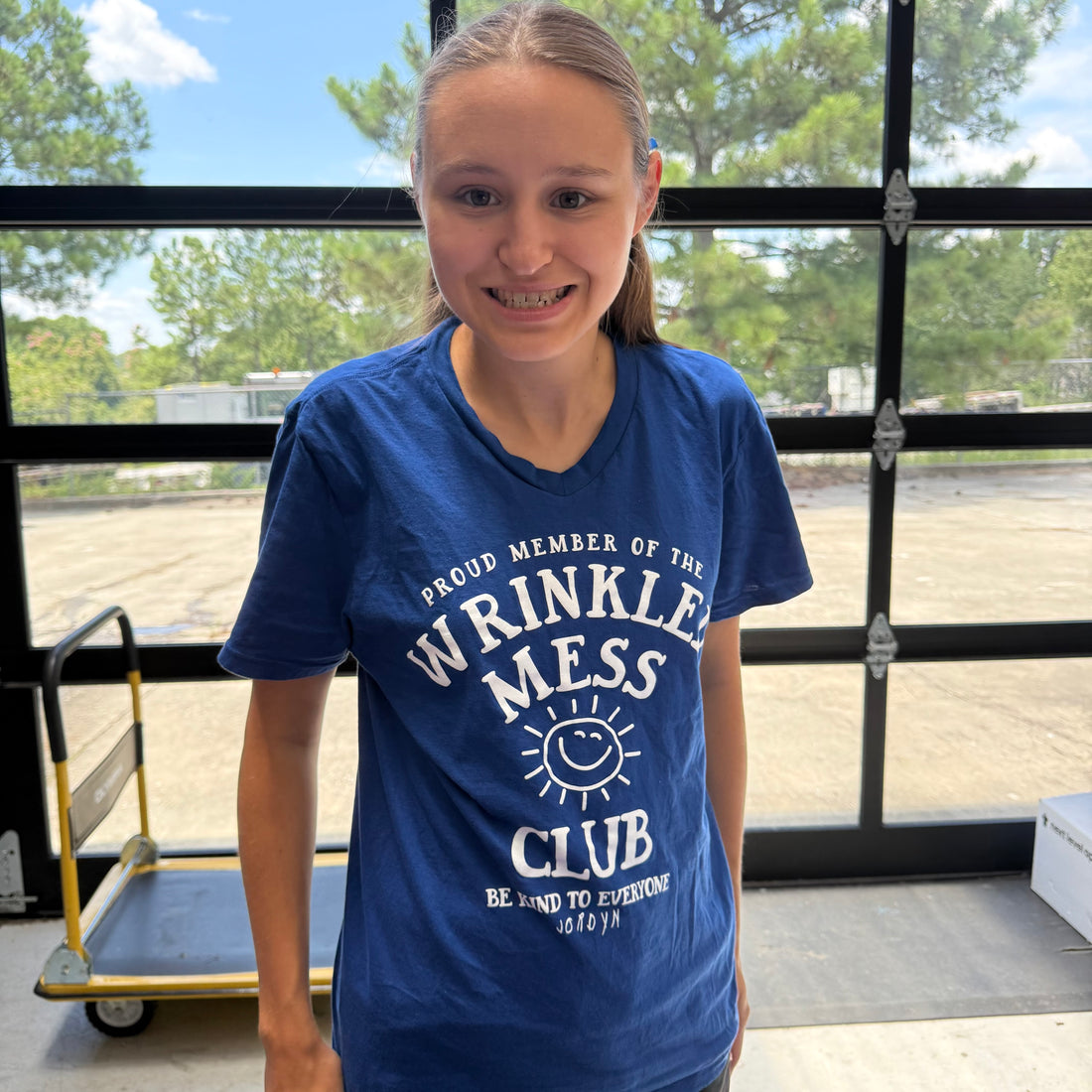 Blue V-Neck Wrinkled Mess Club® Short Sleeve Tee