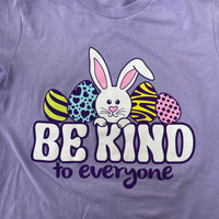 Our Easter Be Kind to Everyone® tee is heathered purple and features our cutest Easter design yet!