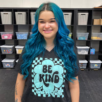 Our Groovy Be Kind to Everyone® V-Neck tee is super soft and has a flattering fit.