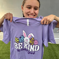 Jordyn, displaying our new Easter Be Kind to Everyone® short-sleeved tee.