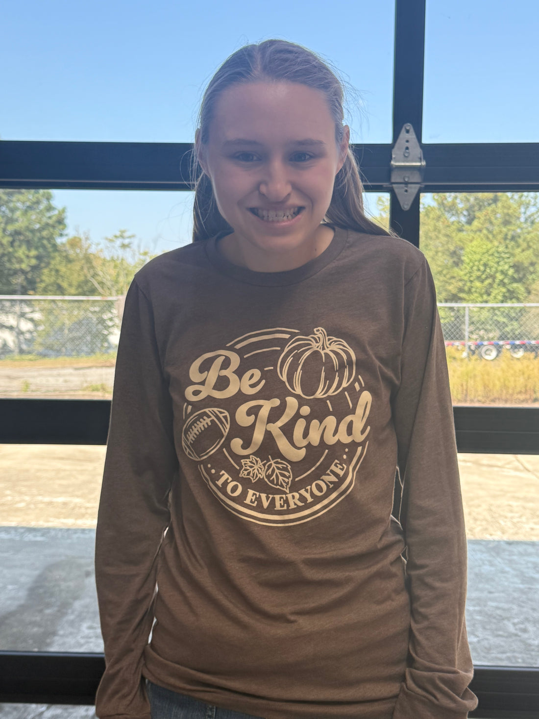 Long Sleeve Fall Tee - Footballs, Pumpkins and Be Kind to Everyone