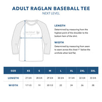 Adult Raglan 3/4-Length Sleeve Shirt Sizing Guide