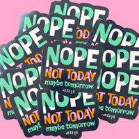 Stack of Nope Not Today Decals against a pink background.