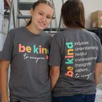 Jackie and Jordyn modeling our NEW Inclusive Be Kind to Everyone® short-sleeved tees. Jordyn is wearing a small; Jackie is wearing a medium.