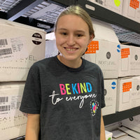 Jordyn, at the shirt shop, wearing a small "Original Jordyn" Be Kind to Everyone® shirt.
