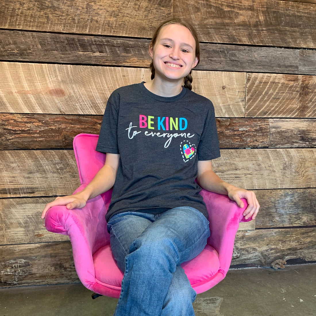 Jordyn, in our "Original Jordyn" Be Kind to Everyone® t-shirt.