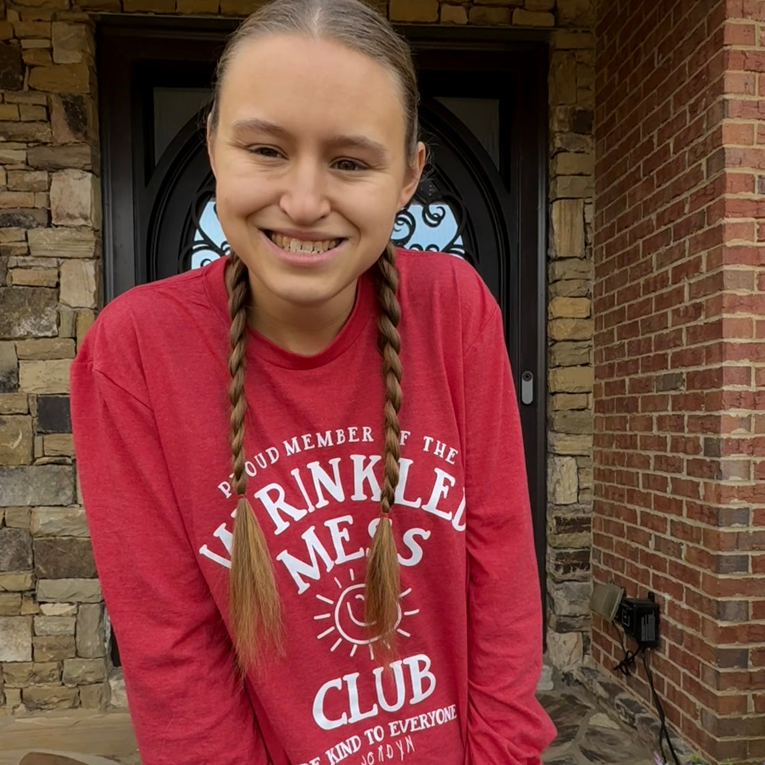 Red Wrinkled Mess Long Sleeve Tee