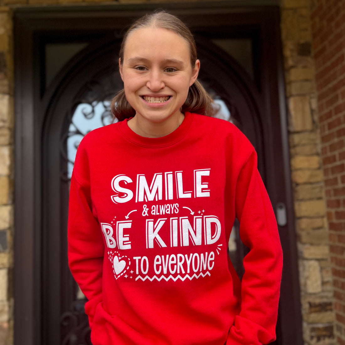 Smile Sweatshirt - Red Be Kind to Everyone® Crewneck