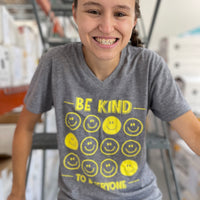 Jordyn, modeling a small, in our All Smiles Be Kind to Everyone V-Neck.