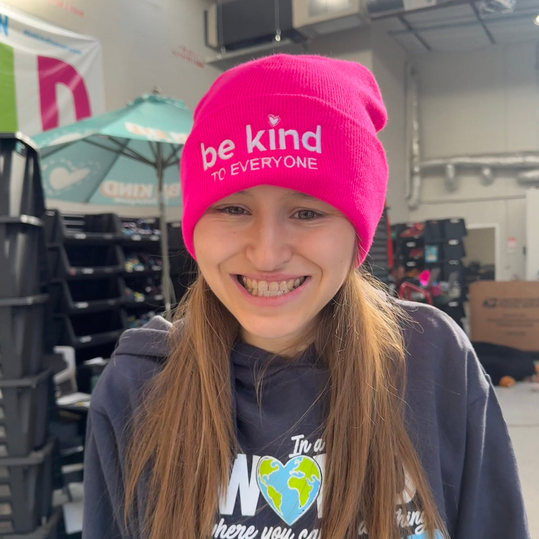 Bright Pink Embroidered Beanie - Be Kind to Everyone®