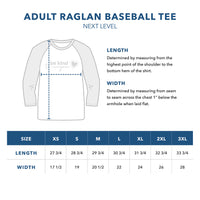 Adult  Raglan 3/4-Length Sleeve Shirt Sizing Guide