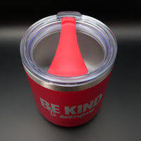 Image of the lid on our Red 12 oz. Be Kind To Everyone® Stainless Steel Thermal Coffee Tumbler that comes in Jordyn's Cup of Joy.