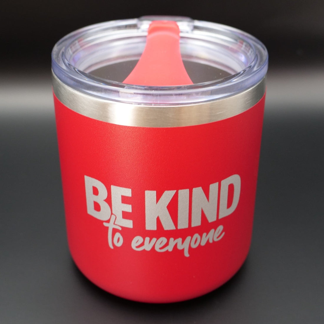 Red 12 oz. Be Kind To Everyone® Stainless Steel Thermal Coffee Tumbler that comes with Jordyn&