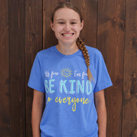 Jordyn, modeling a small in our It's Fine, I'm Fine, Be Kind to Everyone® short-sleeve t-shirt.