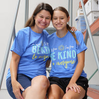 Jackie and Jordyn, modeling our It's Fine, I'm Fine, Be Kind to Everyone® short-sleeve t-shirts. Jackie (left) is wearing a medium; Jordyn (right) is wearing a small.