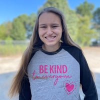 Perfect for fall - our Original Jordyn Be Kind to Everyone® tee is now available in a 3/4-sleeve Raglan.