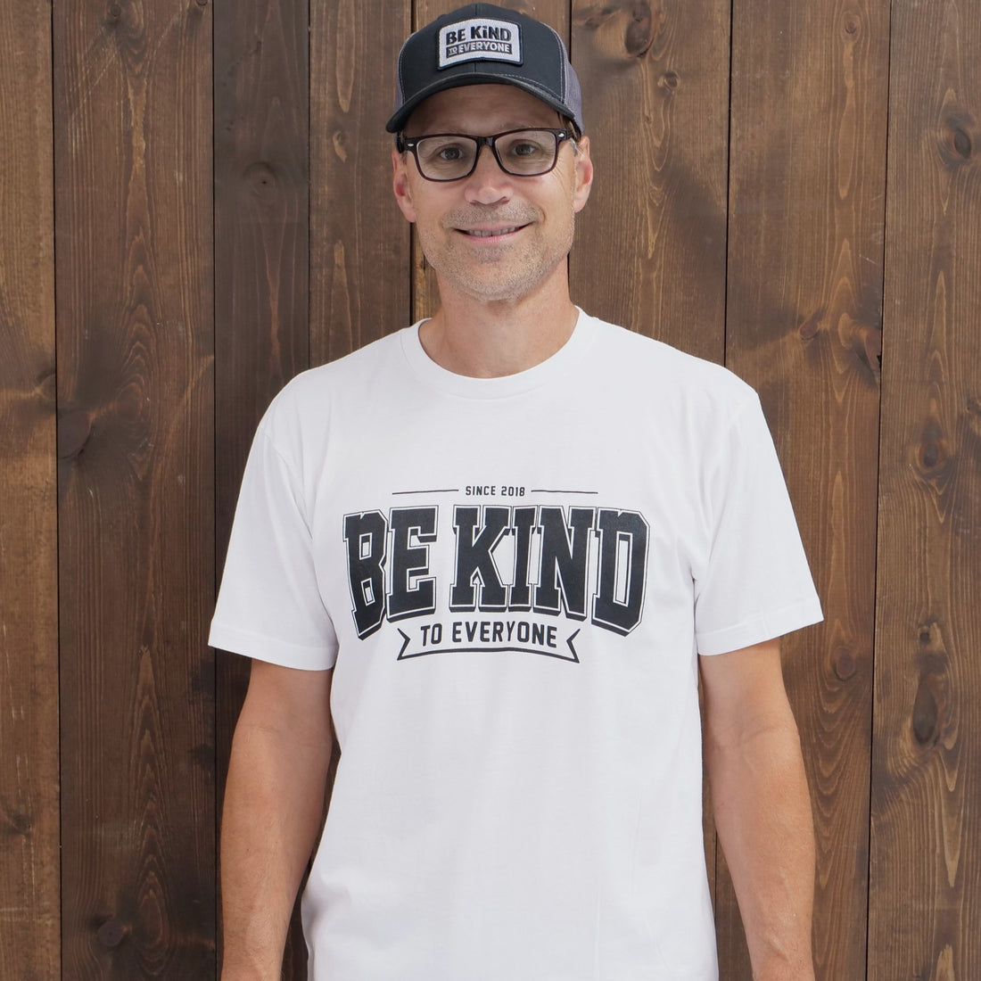 Our new "Ben" Be Kind to Everyone t-shirt in white.