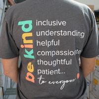 Close-up image of the back of our Inclusive Be Kind to Everyone® t-shirt.