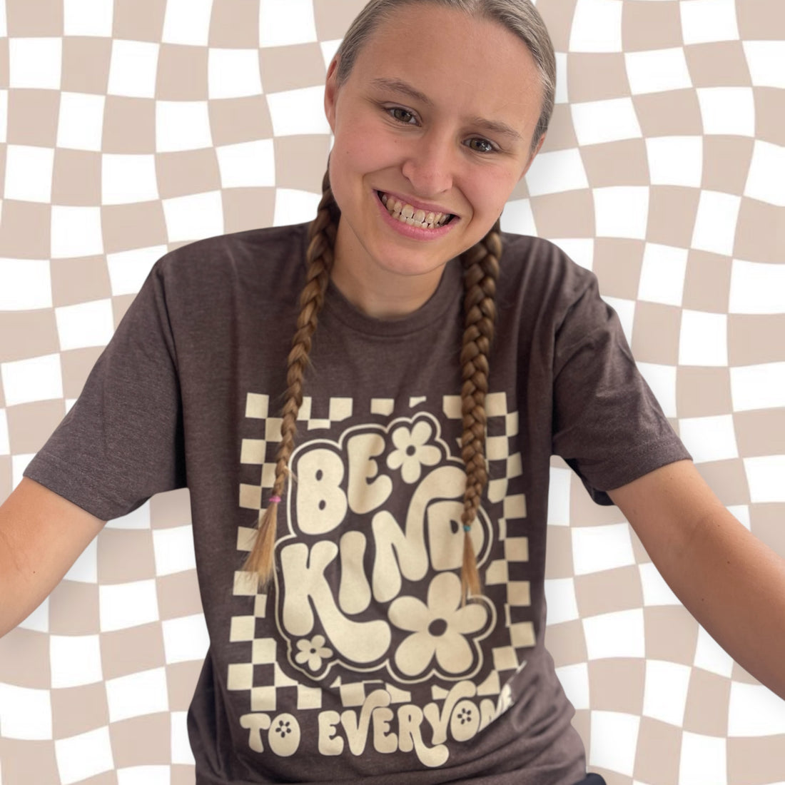 Brown Retro Checkerboard Be Kind to Everyone® Tee