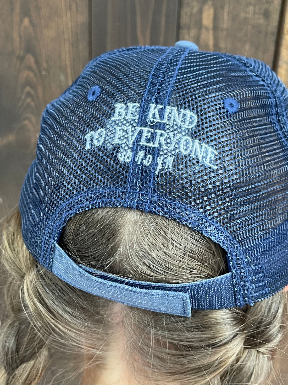 Wrinkled Mess Club Hat: The unstructured mesh back is embroidered with Be Kind to Everyone® and Jordyn&