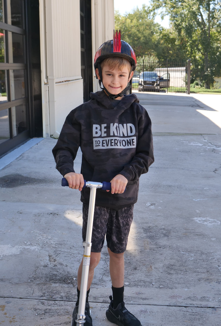 Youth Hudson Be Kind to Everyone® hoodie in black/gray camo.