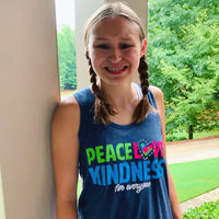 Peace, Love, and Kindness for Everyone® adult racerback tank top.