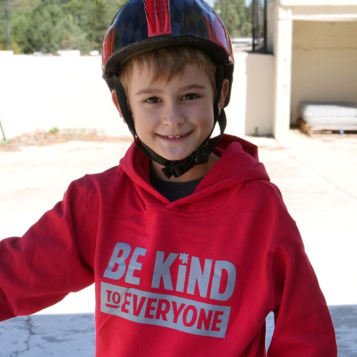 Youth Hudson Be Kind to Everyone® hoodie in red.
