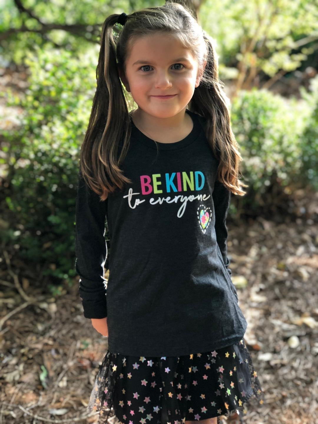 Original Jordyn Be Kind to Everyone® youth long-sleeved t-shirt.